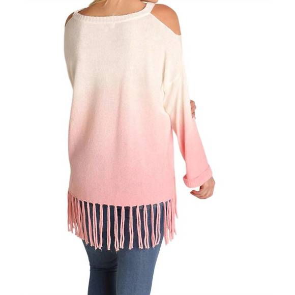 NEW UMGEE ombre cold shoulder fringe sweater - plus in rose - Picture 3 of 3